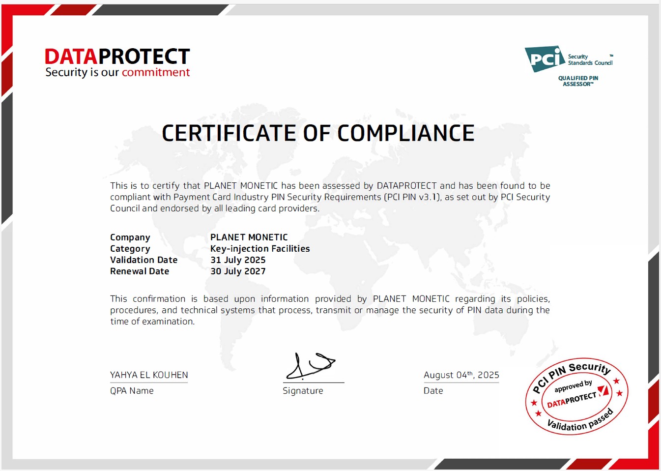 Planet Monetic est désormais certifié PCI PIN v3.1